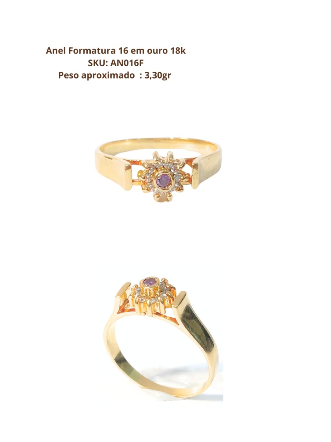 Anel Formatura em ouro 18k com 16 pedras . - Imagem 2