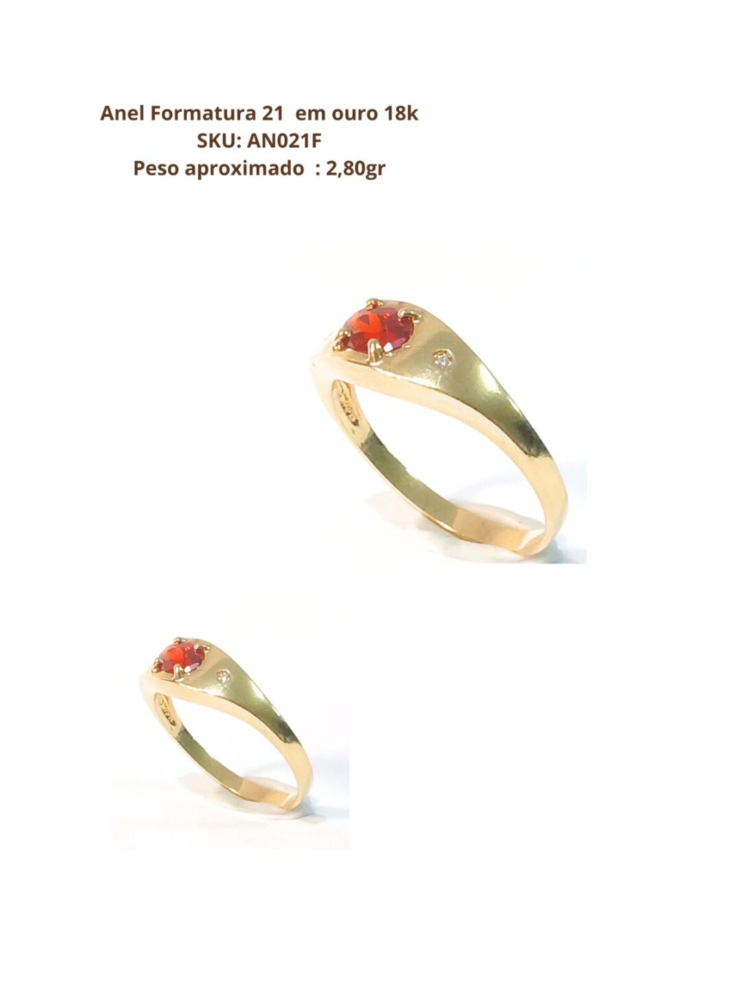 Anel Formatura em ouro 18k com 3 pedras. - Imagem 2