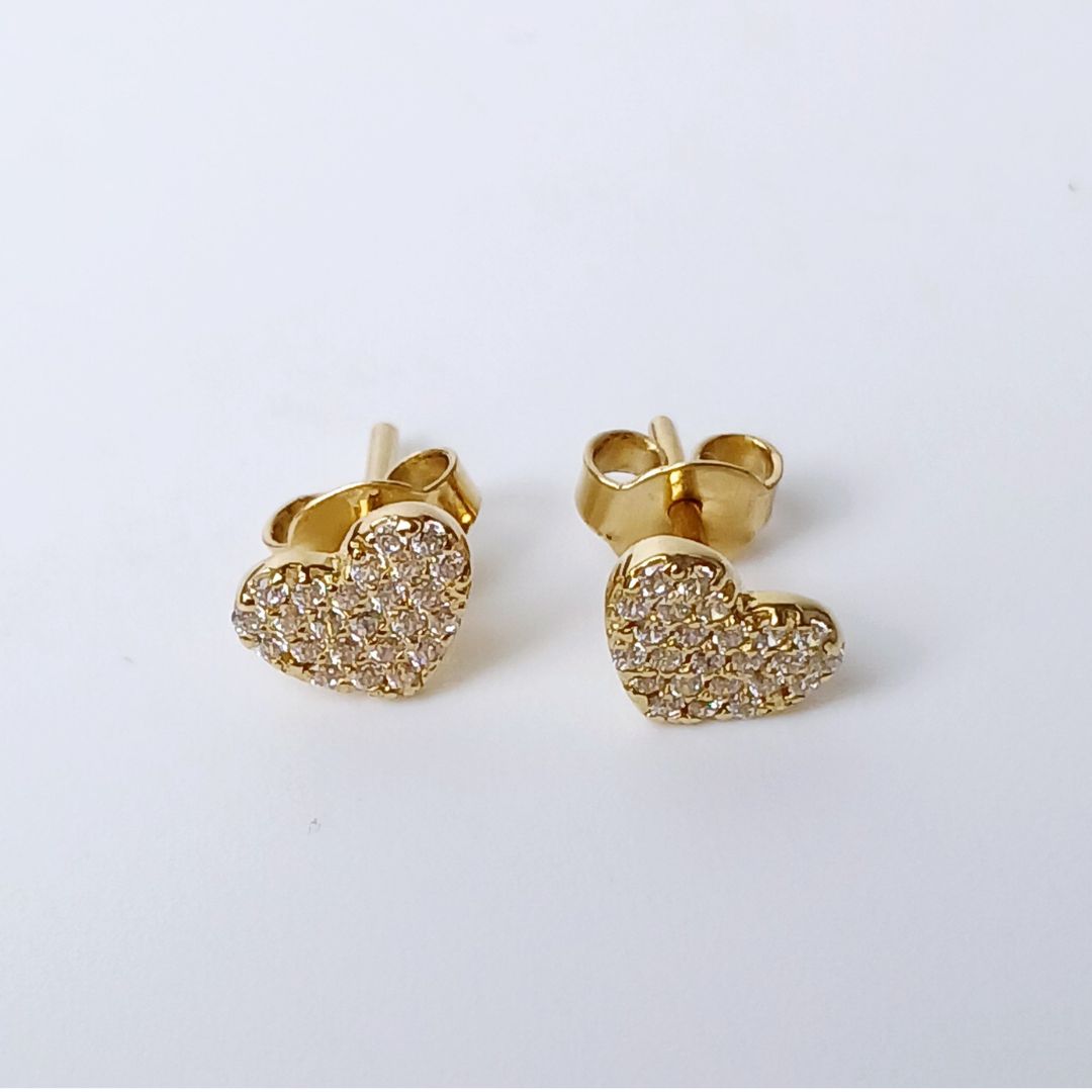 Brinco Coração chapado em ouro 18k com 48 pedras