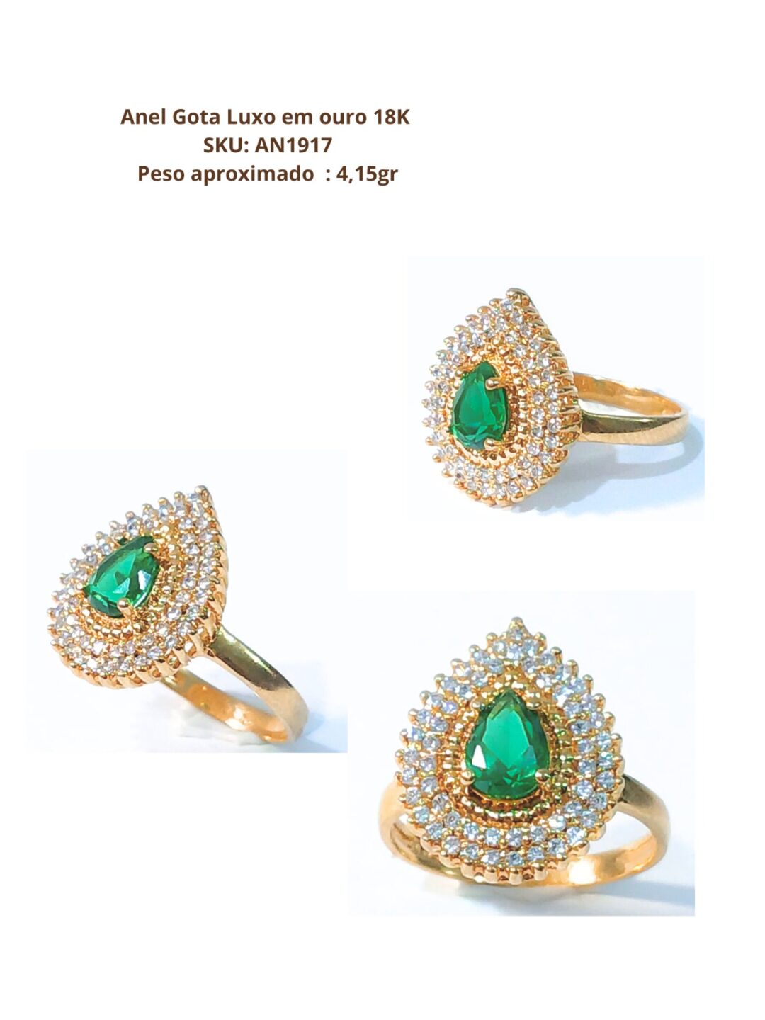 Anel Gota de Luxo em Ouro 18K , com 57 pedras. - Imagem 2