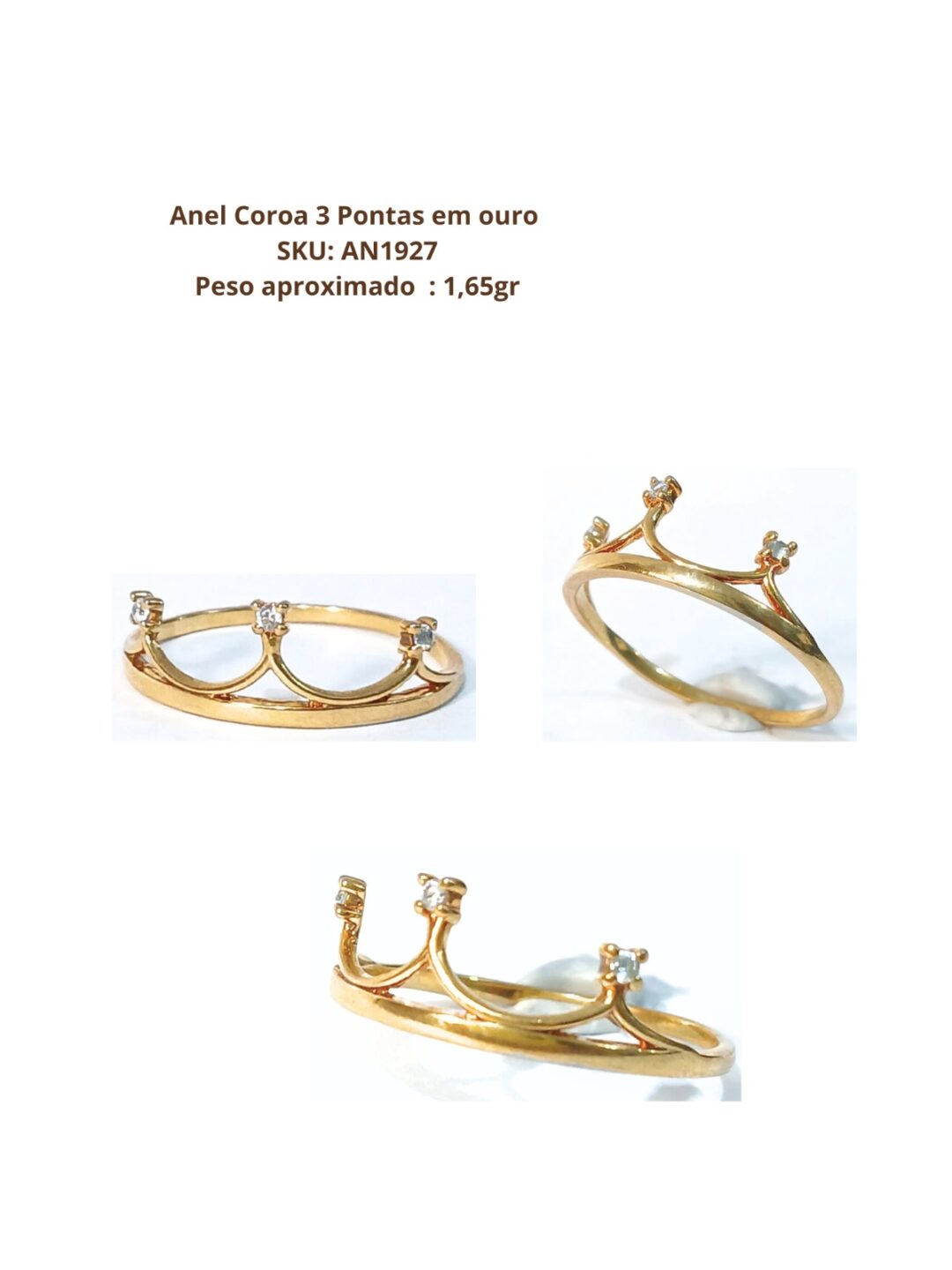 ANEL COROA 3PONTAS 3 PEDRAS - Imagem 2