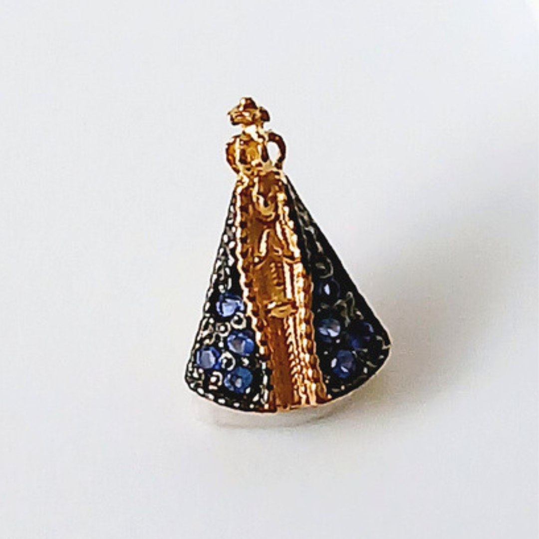 Pingente Nossa Senhora mini em ouro 18k com 8 pedras