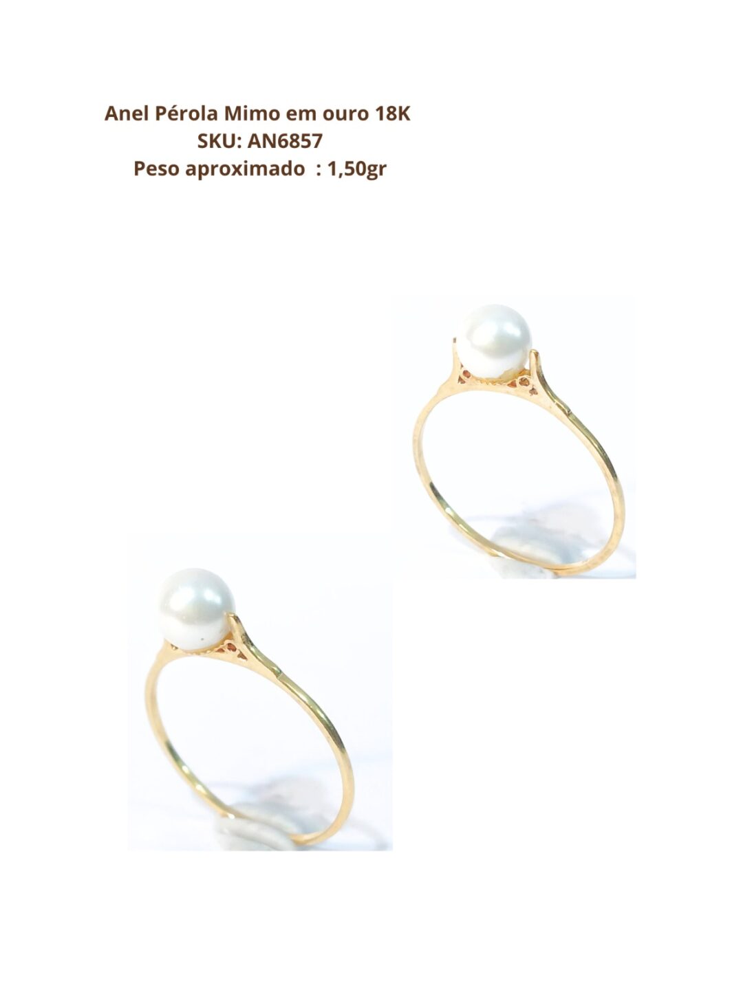 Anel Pérola Mimo com uma pérola redonda 6,0 mm - Imagem 2