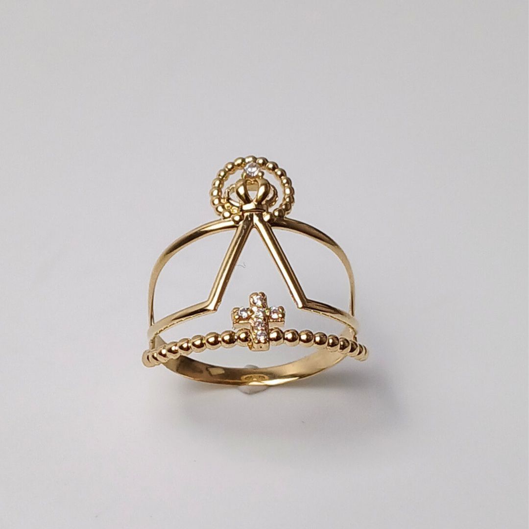 Anel Nossa Senhora em ouro 18k com 7 pedras.