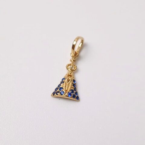 Pingente Nossa Senhora Aparecida PP em ouro 18k com 16 pedras.
