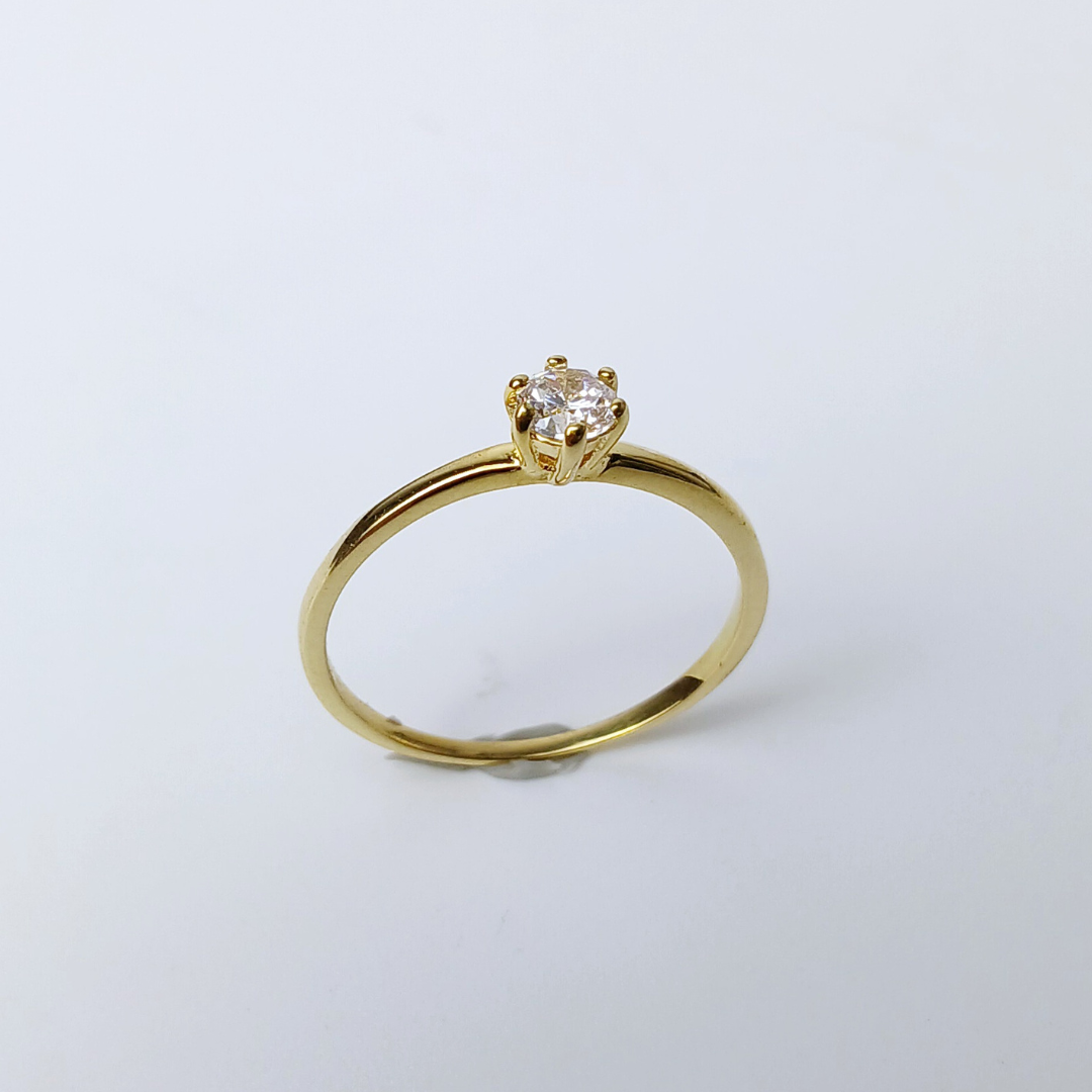 Anel solitario ponto em ouro 18k com 1 pedra