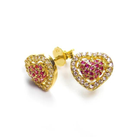 Brinco Coração de Amor em ouro 18K, com 78 pedras