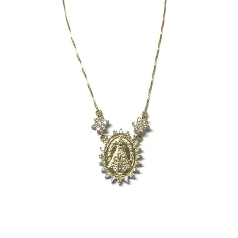 Colar Nossa Senhora AP com Flor, com 34 pedras