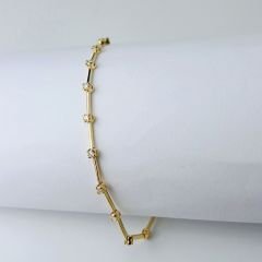 Pulseira Riviera Fio Faca Coroa em ouro 18k com 22 pedras