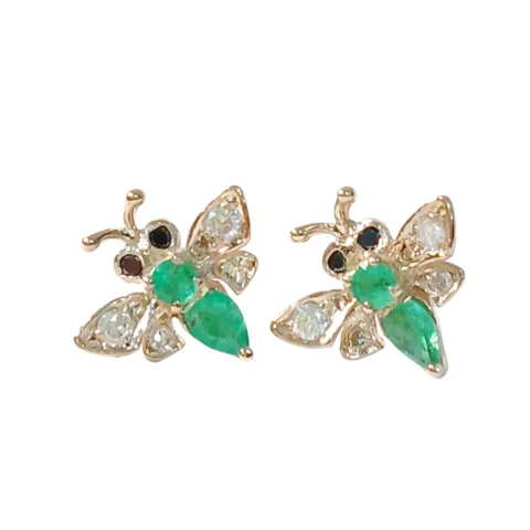 Brinco Abelhinha em ouro 18k , com 16 pedras.